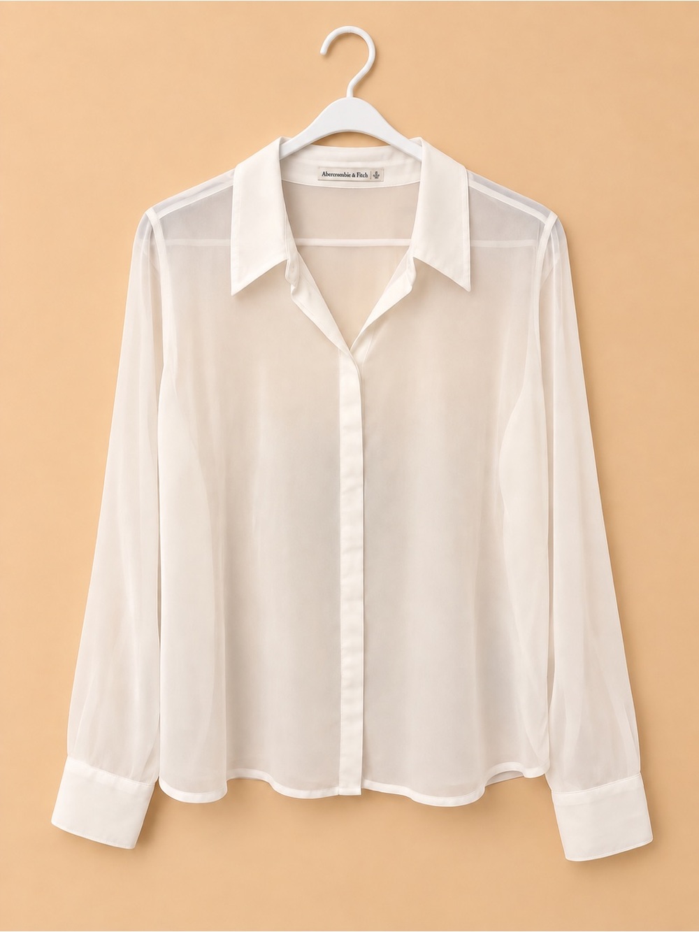 Abercrombie & Fitch Sheer White Collared Button-Front Blouse